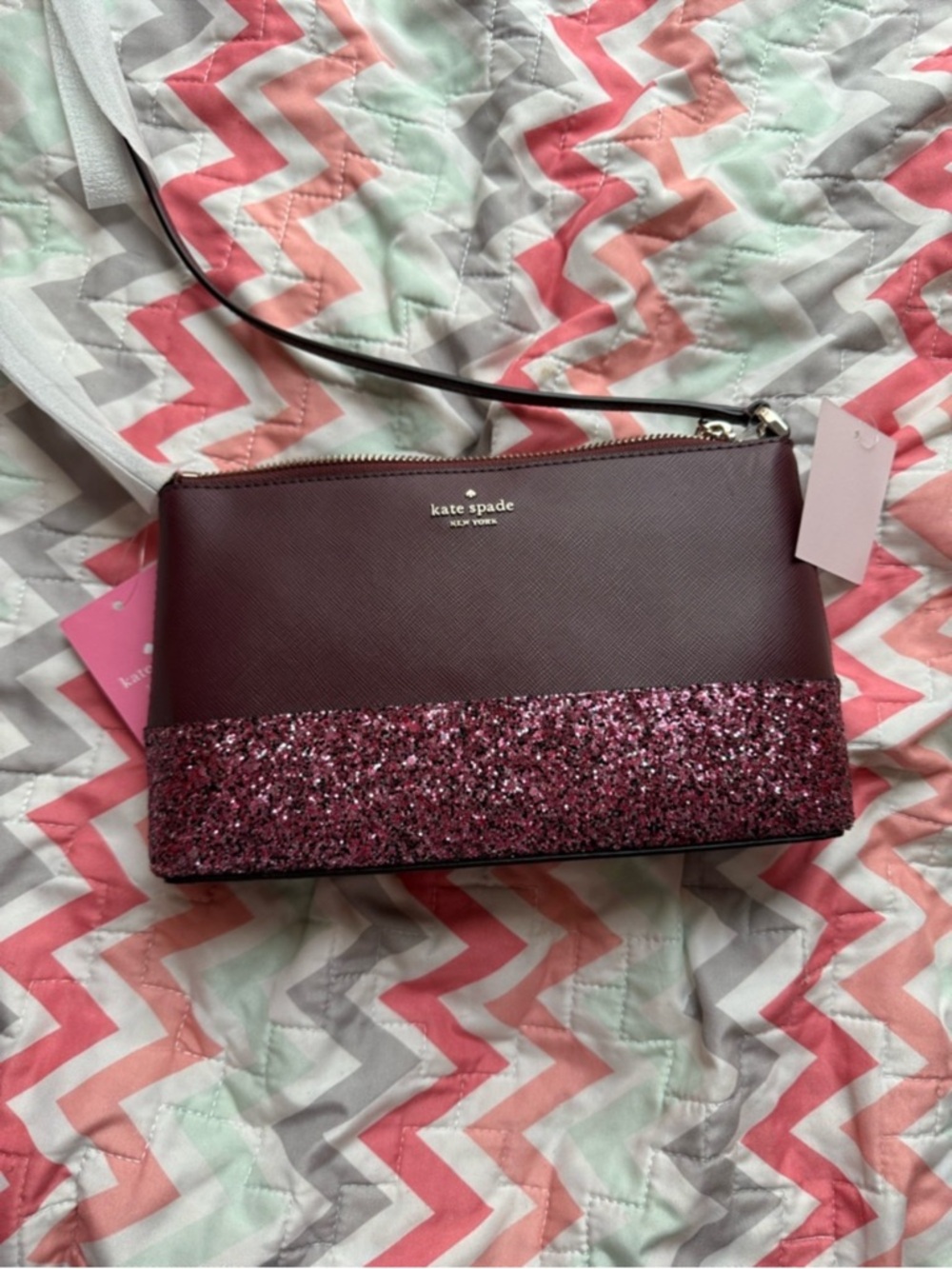 Brand New Kate Spade New York Glitter-Trim Crossbody Bag in Berry